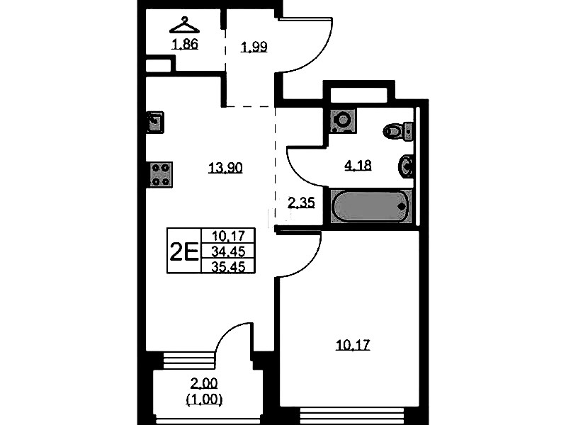 1-комнатная квартира 35.45 м², 5/9 эт., ЖК «GloraX Новоселье»